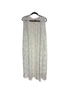LuLaRoe Joy sleeveless lace vest bohemian accent white layer women L Large EUC